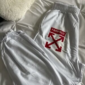 White Joggers with Red Graphic